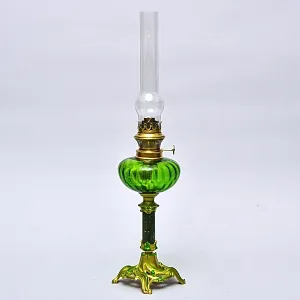 Антикварная Керосиновая Лампа «Зелень Утреннего Сада» BREVETE - L&B, Франция, начало ХХ века.