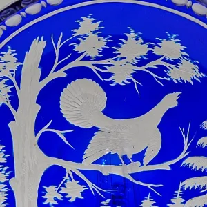 Сервировочное Хрустальное Блюдо «Охота - Глухарь» JOSKA BODENMAIS Германия, 60-е гг.