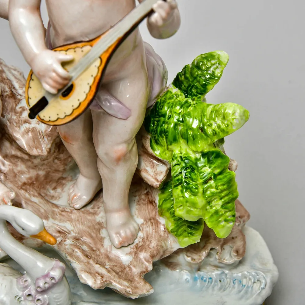 Редкость! Коллекционная Фарфоровая Статуэтка «ДВА ПУТТИ И ЛЕБЕДЬ», Scheibe - Alsbach Германия.