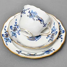 Классическая Кофейная пара и Десертная тарелка «Синий Дракон», Фарфор MEISSEN, Германия. 