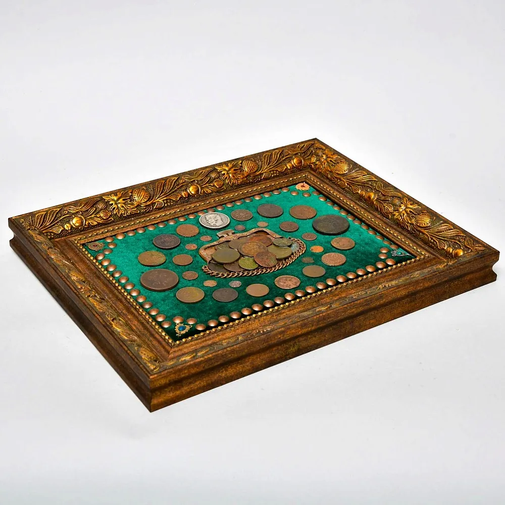 Настенное Коллекционное Панно - Картина «Кошелёк со Старинными Монетами»..