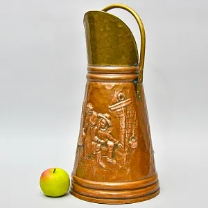 Высокий Зольник «Дама с Кавалером - У Камина» или Подставка для зонтов и тростей, Медь, Латунь, Бельгия.