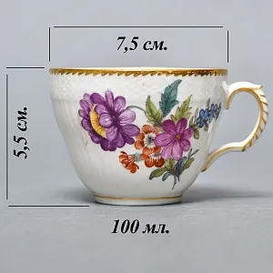 Антикварная Кофейная пара «Летние цветы», Фарфор Royal Copenhagen Дания, 1870 - 1890 годы. 