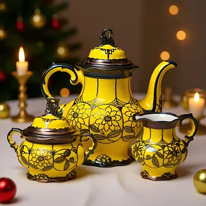 Редкость! Кофейный набор из 3-х предметов «Серебряный узор», Фарфор Hutschenreuther Германия, 1939-1945 годы.