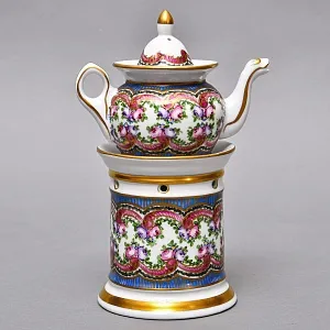 Антикварный Заварочный Чайник на подставке «Цветочная симфония», Франция - первая половина ХХ века. 