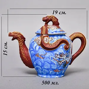 Чайный Сервиз на 6 персон «Небесные Драконы», Фарфор SATSUMA Япония, середина ХХ века.