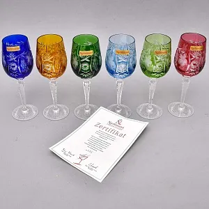 Редкость! Шесть Бокалов для вина из Цветного Хрусталя «ВИНОГРАД», NACHTMANN Германия конец ХХ века.