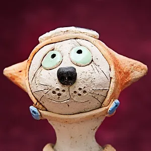 Авторская Коллекционная Керамическая Статуэтка «Кот Мечтатель», Шамотная Глина, Россия.