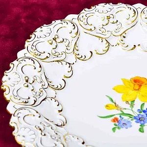 Антикварное Фарфоровое Блюдо - Тарелка «БУКЕТ С НАРЦИССОМ», MEISSEN Германия, первая половина ХХ века.