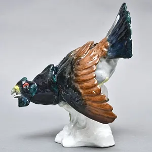 Антикварная Коллекционная Фарфоровая статуэтка «Птица - ГЛУХАРЬ», Hochst Германия начало ХХ века.