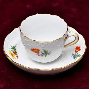 Коллекционая Кофейная пара «Цветочная россыпь», Фарфор MEISSEN / МЕЙСЕН Германия.