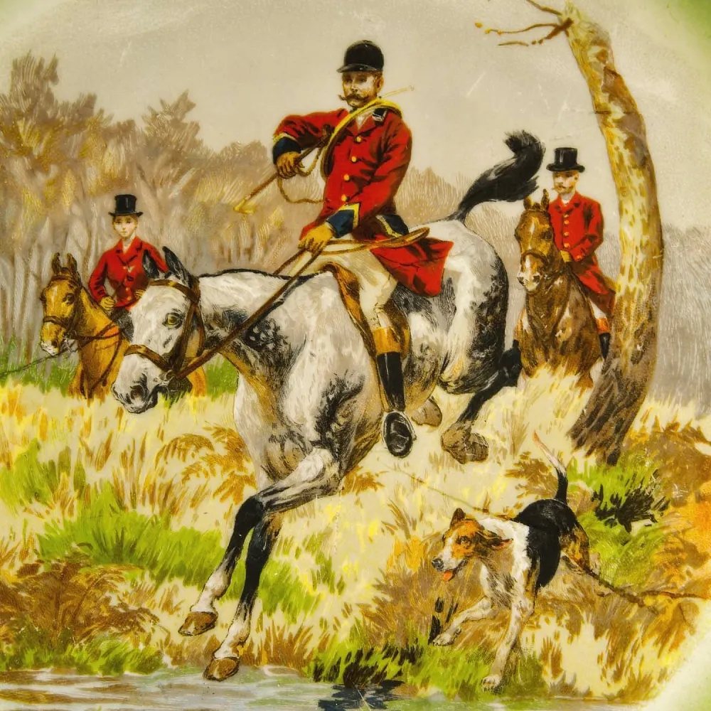 Антикварная Коллекционная Тарелка - Блюдо «ОХОТА НА ЛИС», Фарфор Limoges, Франция начало ХХ века.