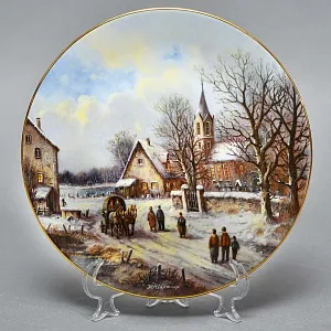 Коллекционная Фарфоровая тарелка «Деревня у озера», Tirschenreuth Германия - 1991 год. 