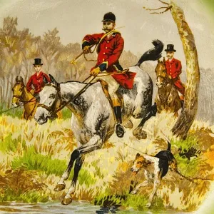 Антикварная Коллекционная Тарелка - Блюдо «ОХОТА НА ЛИС», Фарфор Limoges, Франция начало ХХ века.