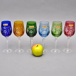 Редкость! Шесть Бокалов для вина из Цветного Хрусталя «ВИНОГРАД», NACHTMANN Германия конец ХХ века.