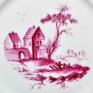 Фарфоровая Кофейная пара + тарелка «Пейзаж с башней», Hochst Германия, середина XX века. 