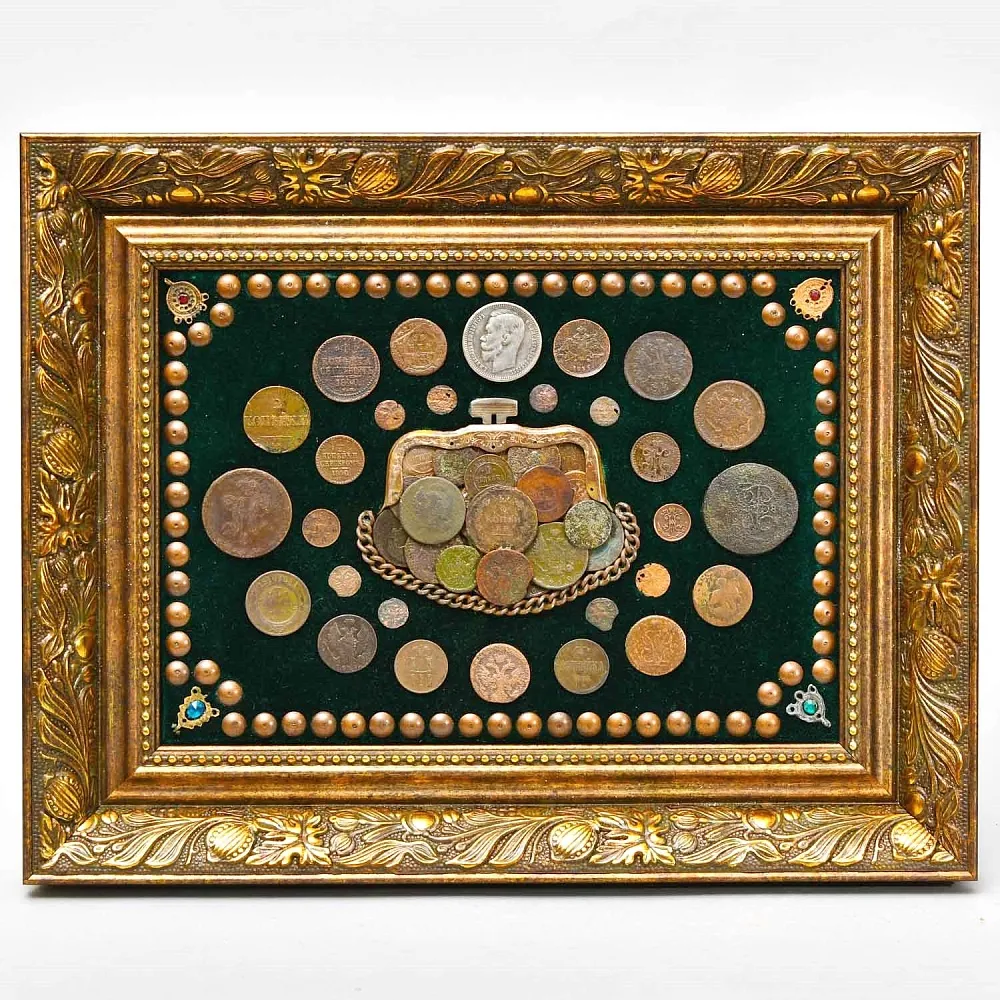 Настенное Коллекционное Панно - Картина «Кошелёк со Старинными Монетами»..