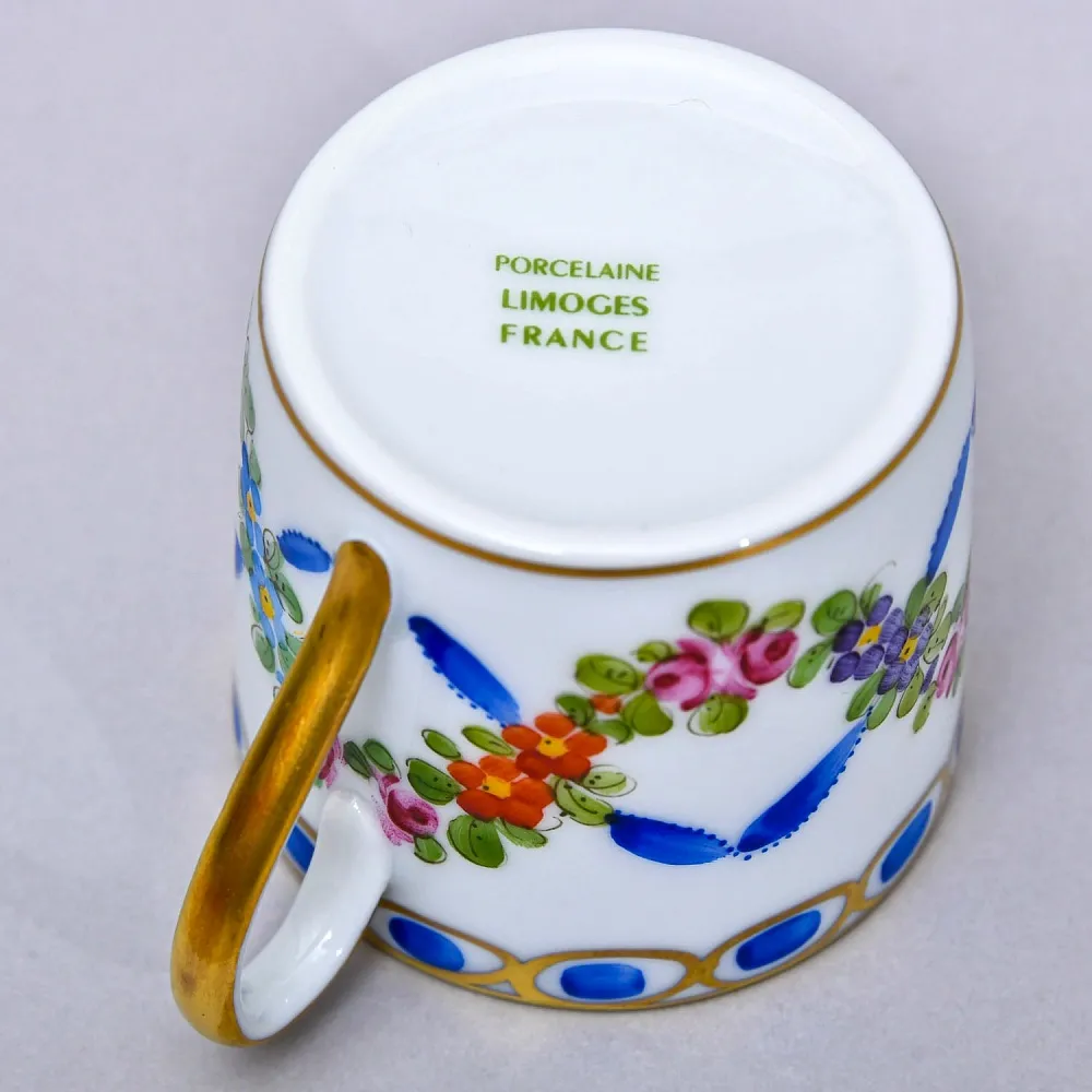 Коллекционная Кофейная Пара «Цветочная гирлянда», Фарфор Лимож / Limoges Франция.