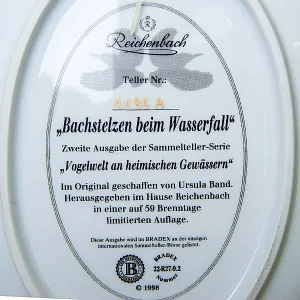 Коллекционная Тарелка - Блюдо «Птицы - Трясогузки у водопада» Фарфор, Reichenbach Германия.