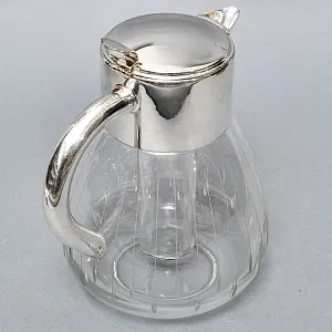 Винтажный Стеклянный Кувшин - Графин на 3 литра с Колбой для льда, Silverplated Германия. 