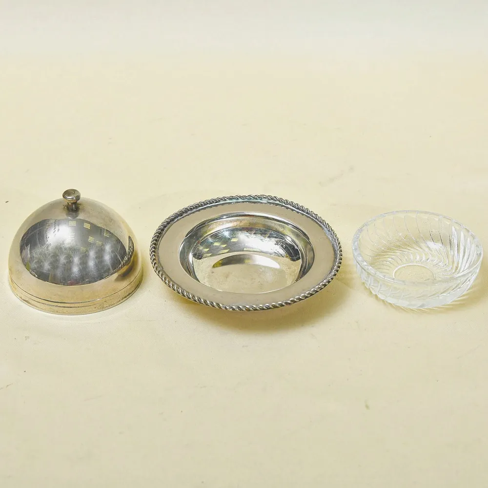 Металлическая Икорница - Соусница - Джемница с хрустальным вкладышем, Silverplate, SHEFFIELD Англия -60 -е гг.