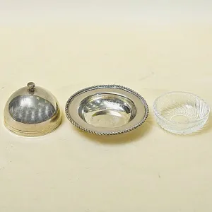 Металлическая Икорница - Соусница - Джемница с хрустальным вкладышем, Silverplate, SHEFFIELD Англия -60 -е гг.