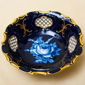 Фруктовница - Сухарница - Блюдо «Голубая Роза», Фарфор PirkenHammer Чехословакия, конец ХХ века.