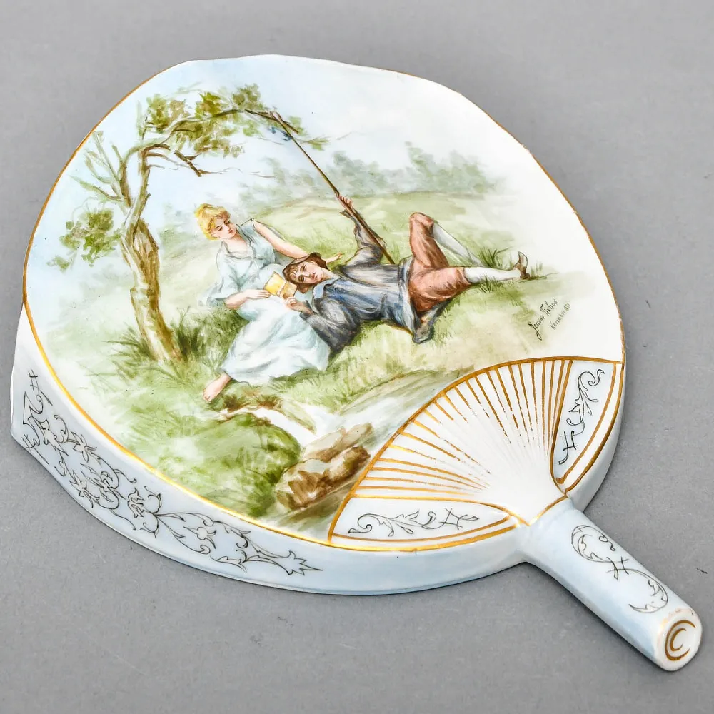 Антикварное Фарфоровое Настенное Кашпо - Ваза «Веер», роспись, Limoges Франция -1891 год.