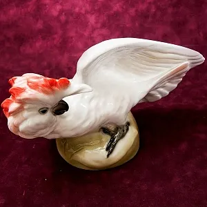 Большая Статуэтка Птица - Попугай - Какаду Малуккский, фарфор ИФЗ, Россия.