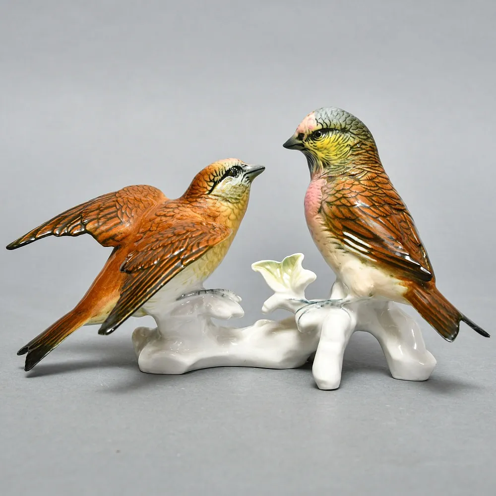 Пара Птиц - Фарфоровая Статуэтка «Чечётки», Karl Ens, Германия - середина ХХ века.