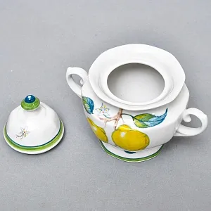 Авторский Чайный сервиз на 4 персоны «Лимоны», фарфор, ручная роспись, Гжель Россия -2000 г..