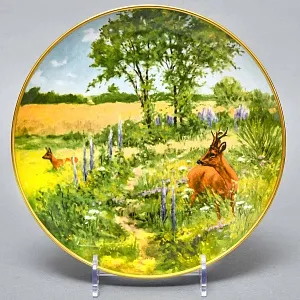 Коллекционная Фарфоровая Тарелка - Блюдо «Дикая Природа. Косули», KAISER Германия.