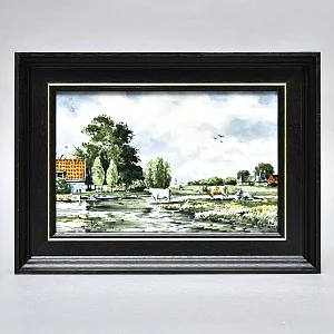 Фарфоровый Пласт - Картина - Панно «Сельский пейзаж. Заливной Луг», Royal Delft Голландия 50 гг.