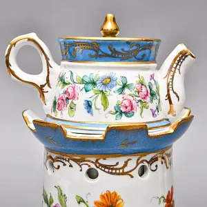 Антикварный Заварочный Чайник на подставке «Цветочная гирлянда», Франция - первая половина ХХ века.