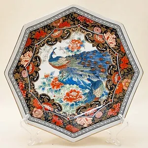 Редкость! Коллекционная Тарелка - Блюдо «Цветы и Павлины» Фарфор ROYAL PE ACOCK, Япония 70 -е гг.