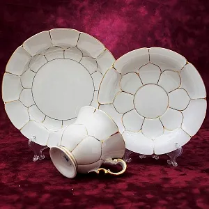 Чайная пара+Тарелка (Тройка) «Белое Золото» Фарфор MEISSEN / МЕЙСЕН Германия -70гг.