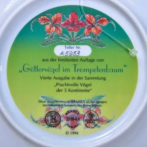 Редкость! Коллекционная Тарелка «Райская птица» Фарфор, Hause Schirnding, Германия - 1994 год.