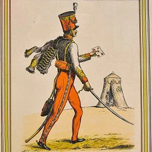 Антикварная Иллюстрация - Гравюра «Армия Наполеона - Адъютант с донесением», Франция.