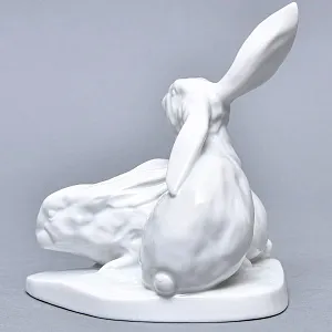 Коллекционная Фарфоровая статуэтка «Два Зайца», HEREND Венгрия, середина ХХ века. 