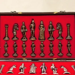 Редкость! Винтажные Коллекционные Оловянные «ШАХМАТЫ» в кожаном кейсе, Германия 60 гг.