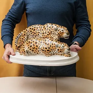 Редкость! Большая Фарфоровая Статуэтка «Два Ягуара На Охоте», Schwarzburger, Германия -1925 год.