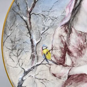 Коллекционная Фарфоровая тарелка «Девушка - Зима», Henri d'Arceau - Limoges Франция, 1979 год. 