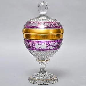 Винтажная Хрустальная Ваза с крышкой - Конфетница - Доза, Egermann, Богемия, Чехия 50-е гг. 