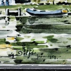 Фарфоровый Пласт - Картина - Панно «Сельский пейзаж. Заливной Луг», Royal Delft Голландия 50 гг.