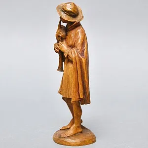 Редкая Антикварная Коллекционная Деревянная статуэтка «Бедный Волынщик», Англия начало ХХ века.