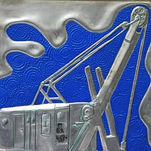 Памятное Подарочное Панно - Картина «Советский гусеничный экскаватор Э-652», Металл, СССР. 