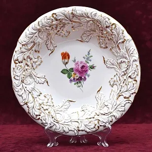 Антикварное Фарфоровое Блюдо - Тарелка «Букет с тюльпаном и розой», MEISSEN Германия.