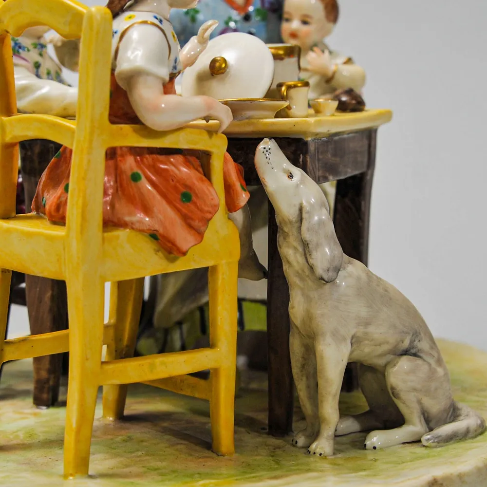 Антикарная Фарфоровая Статуэтка «Едоки каши. Завтрак», Aсkermann & Fritze начало ХХ века.