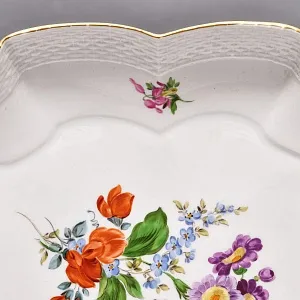 Сервировочное Блюдо с ручками - Тарелка - Поднос «Цветочный Букет», MEISSEN Германия - первая половина ХХ века.