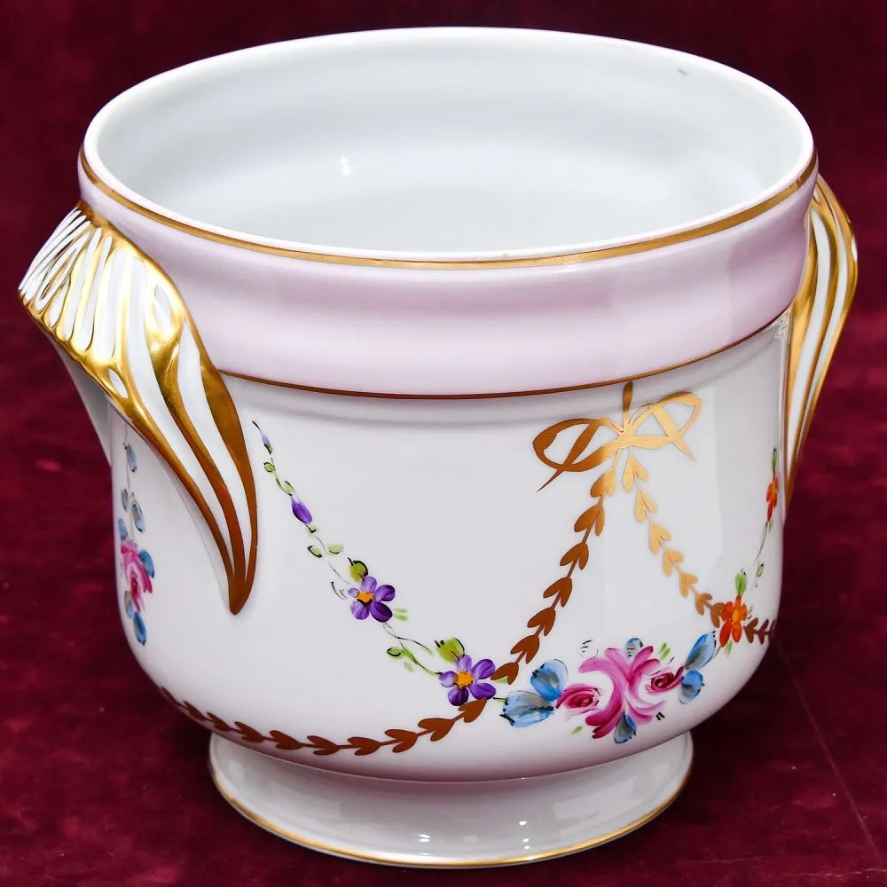 Антикварное Фарфоровое Кашпо или Ваза c ручками «Цветочная гирлянда», Limoges Франция.